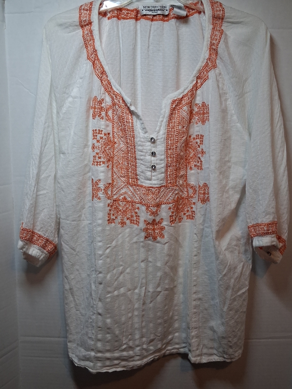 new directions White Tunic with Orange Embroidery